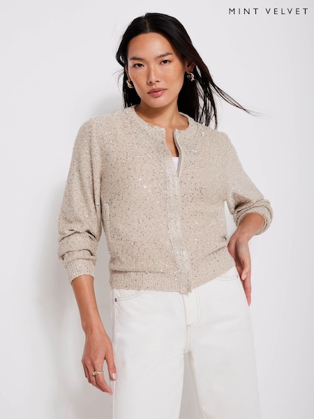 Mint Velvet Natural Sequin Knit Cardigan (H46696) | £120