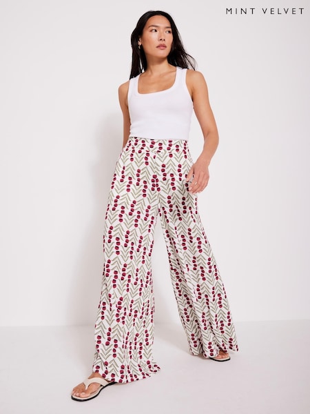 Mint Velvet Natural Floral Print Wide Leg Trousers (H46707) | £99
