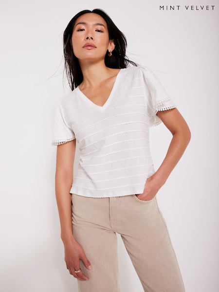Mint Velvet White V-Neck 100% Cotton Top (H46725) | £55