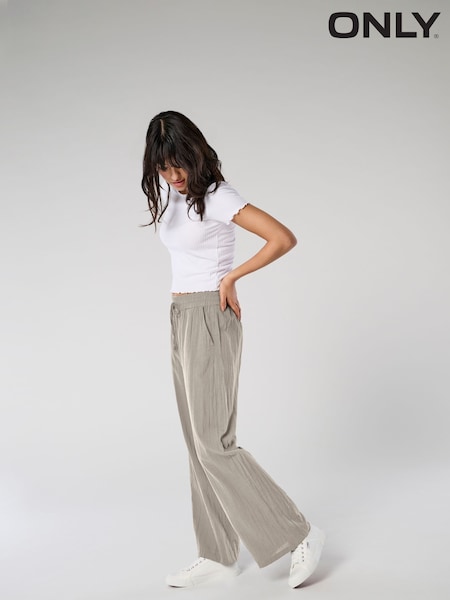 ONLY Natural Loose Drawstring 100% Cotton Trousers (H46746) | £28