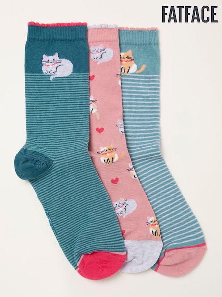 FatFace Green Cat 3 Pairs of Socks (H46752) | £15