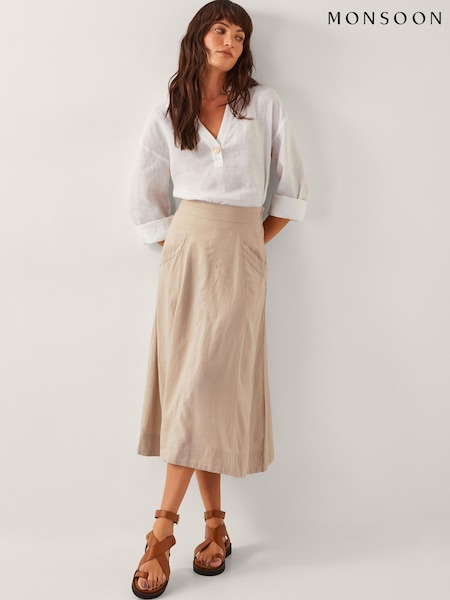 Monsoon Natural Harper Linen A-Line Skirt (H46782) | £69