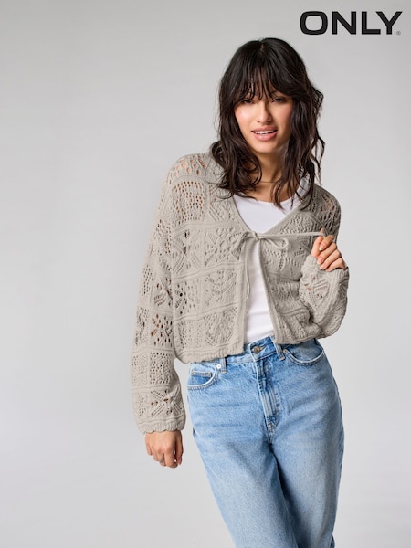ONLY Cream Crochet Tie Front Cardigan (H46789) | £28