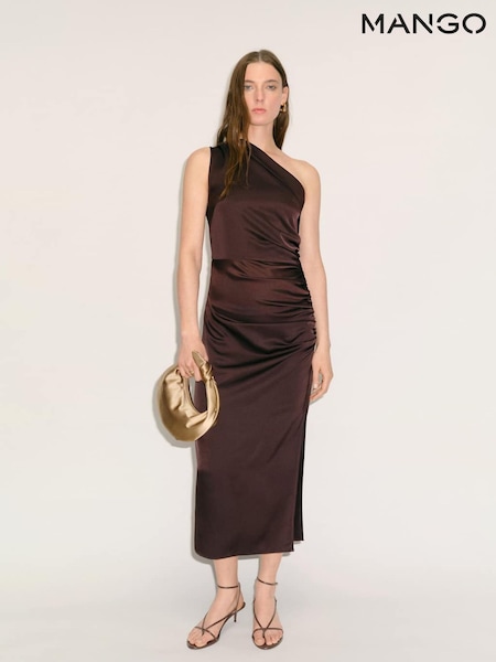 Mango Brown One Shoulder Asymmetric Midi Dress (H46796) | £52
