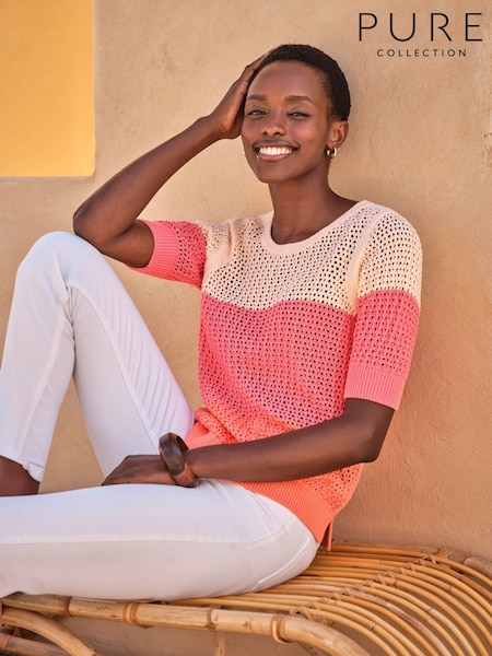 Pure Collection Pink Sunset Stripe 100% Cotton Top (H46797) | £85