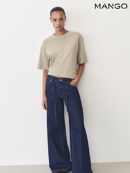 Mango Blue 100% Cotton Drawstring Waist Wide Leg Jeans (H46810) | £50