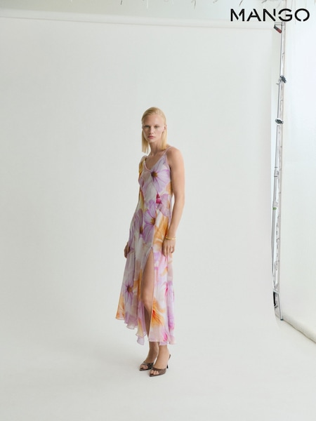 Mango Purple Blurred Floral Print Occasion Maxi Dress (H46813) | £90