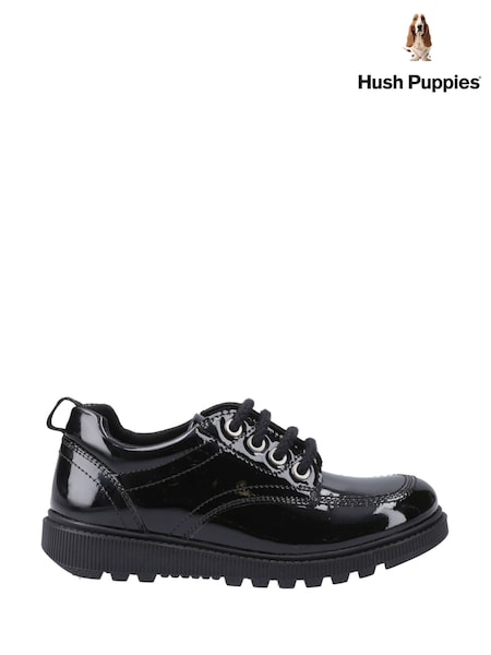 Hush Puppies Junior Keeley Lace Up Patent Black Shoes (H46841) | £56