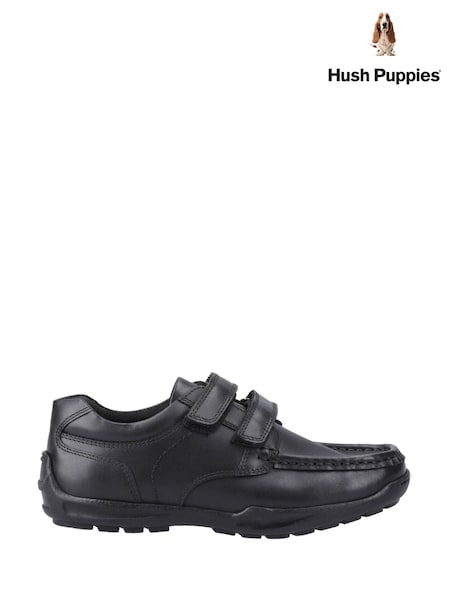 Hush Puppies Junior Maddox Touch Fastening Black Shoes (H46871) | £50