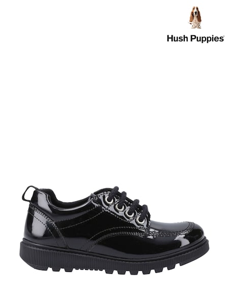 Hush Puppies Black Keeley Lace Up Patent Senior Shoes (H46881) | £60