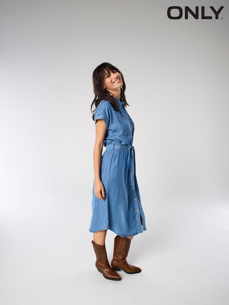ONLY Blue Short Sleeve Chambray Shirt Dress (H46953) | £32
