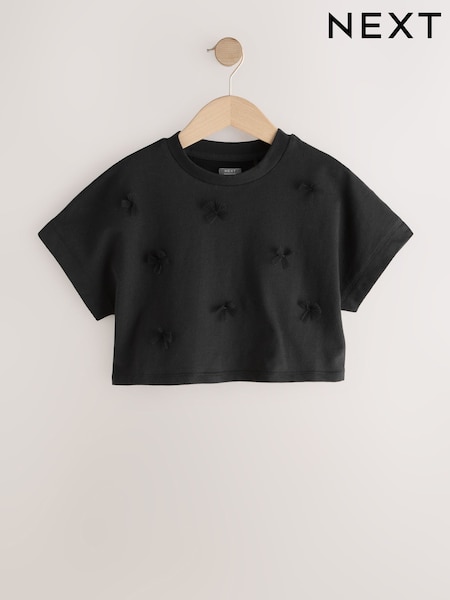 Black Boxy Bows T-Shirt (3-16yrs) (H46981) | £7 - £12