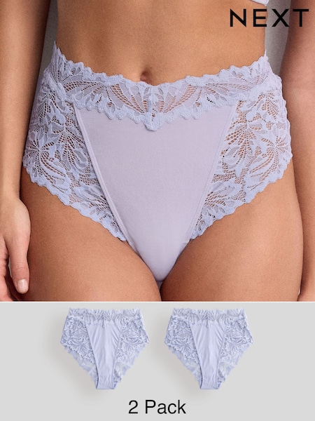 Blue High Waist High Leg Ultimate Comfort Lace Knickers 2 Pack (H47043) | £16