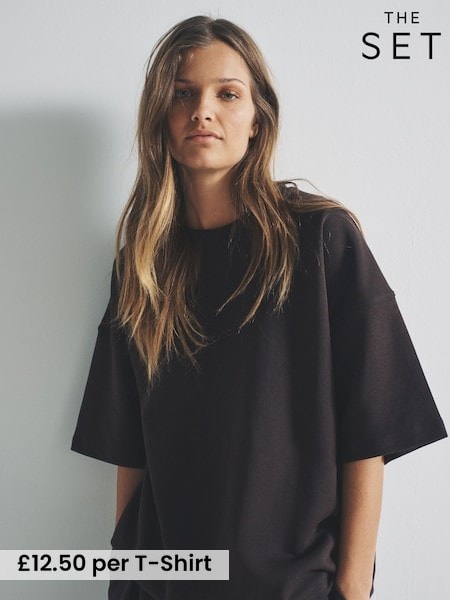 The Set Black / Chocolate Brown/ Oat 3 Pack Heavyweight Premium Boxy T-Shirts (H47044) | £37.50