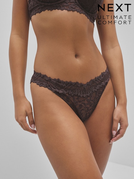 Chocolate Brown Tanga Ultimate Comfort Lace Knickers 2 Pack (H47045) | £13
