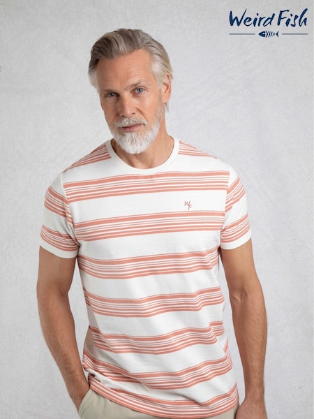 Weird Fish White Xavier Crepe Stripe T-Shirt (H47085) | £30
