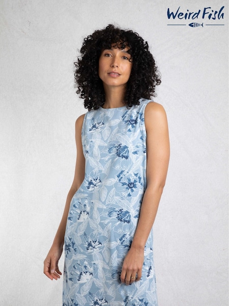 Weird Fish Blue Adenea 100% Cotton Jersey Shift Dress (H47095) | £38