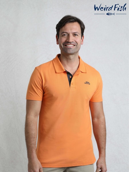 Weird Fish Orange Miles Pique 100% Cotton Polo Shirt (H47098) | £38