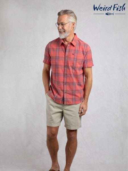 Weird Fish Red Angeles Vintage Wash Short Sleeve 100% Cotton Check Shirt (H47099) | £45
