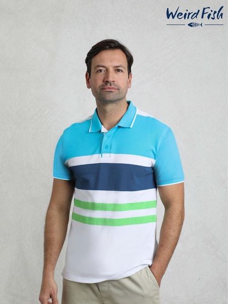 Weird Fish Oceano Sunbury Striped Pique 100% Cotton Polo Shirt (H47104) | £42