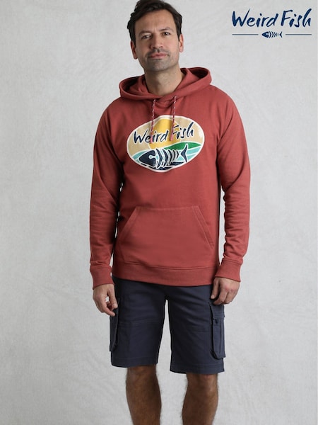 Weird Fish Red Bryant Front Print Graphic Popover Hoodie (H47121) | £55