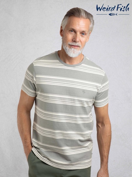 Weird Fish Grey Xavier Crepe Stripe T-Shirt (H47127) | £30