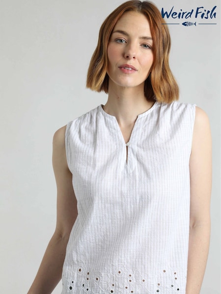Weird Fish White Poppy Scalloped Hem Blouse (H47130) | £45