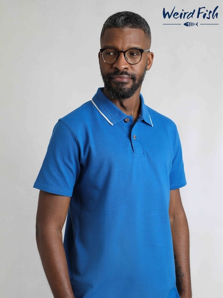 Weird Fish BluSapph Powell Textured 100% Cotton Polo Shirt (H47139) | £42