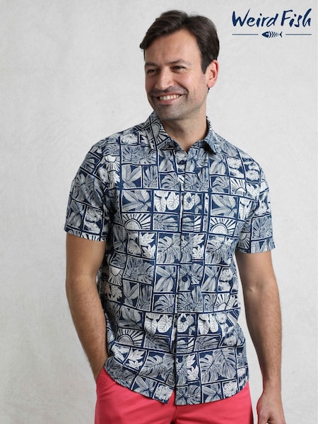 Weird Fish Blue Faraway Printed 100% Cotton Shirt (H47142) | £40