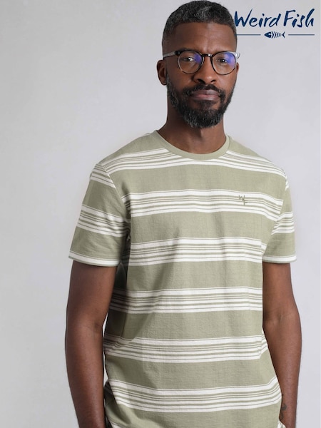 Weird Fish Green Xavier Crepe Stripe T-Shirt (H47144) | £30