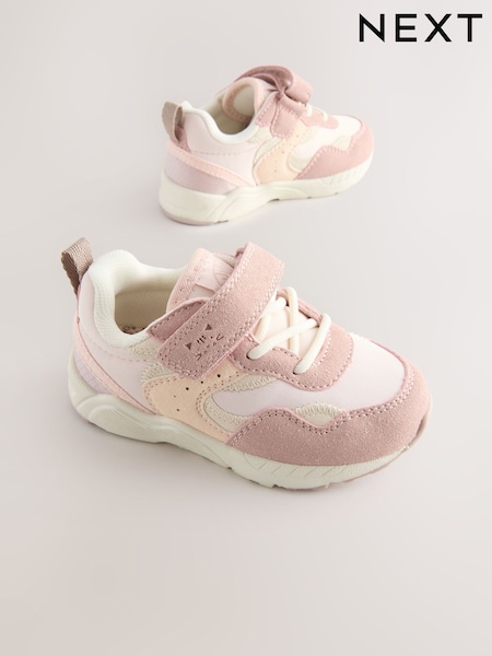 Pink Wide Fit (G) Elastic Lace Touch Fasten Trainers (H47182) | £22 - £24