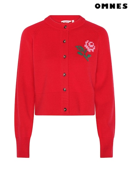 Omnes Red August High Neck Long Sleeve Cardigan (H47188) | £59