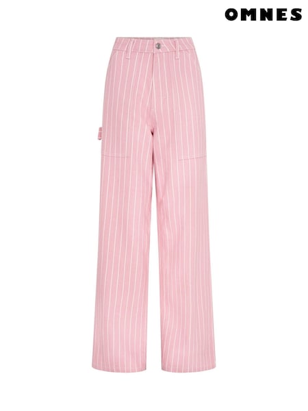 Omnes Pink Axelle 100% Cotton High Waisted Wide Leg Jeans in Light Wash Denim (H47213) | £59
