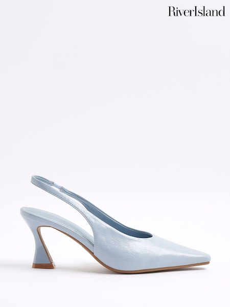 River Island Blue Sling Back Flare Heeled Court Shoes (H47266) | £36