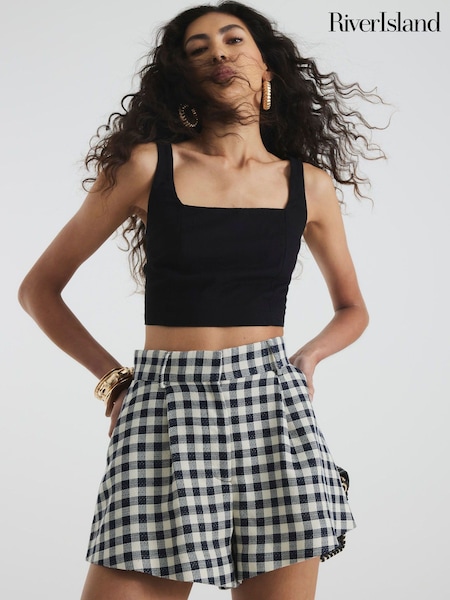 River Island Black Gingham Flared Shorts (H47276) | £34