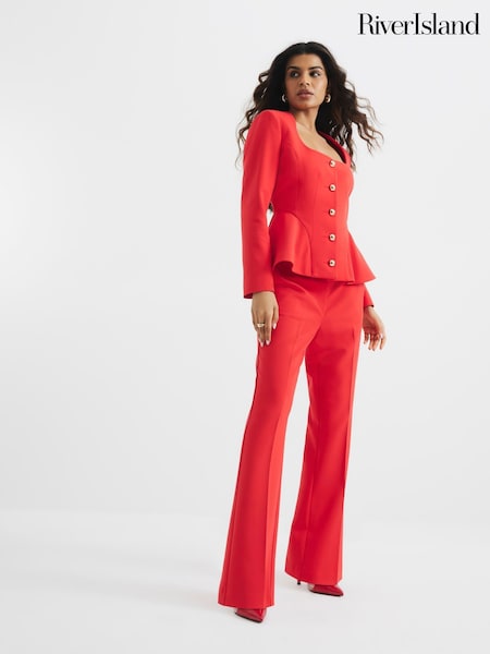 River Island Red Petite Peplum Button Front Blazer (H47277) | £69