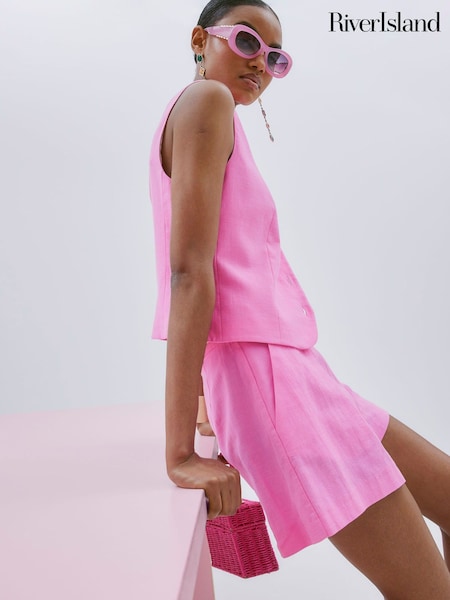 River Island Pink Structured Raffia Belted Shorts (H47283) | £36