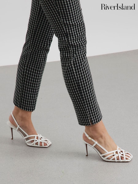 River Island White Caged Square Toe Heels (H47291) | £46
