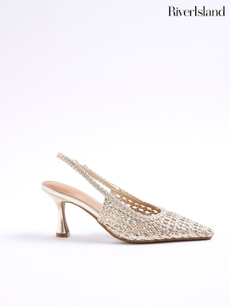 River Island Gold Woven Sling Back Heeled Court Shoes (H47300) | £38
