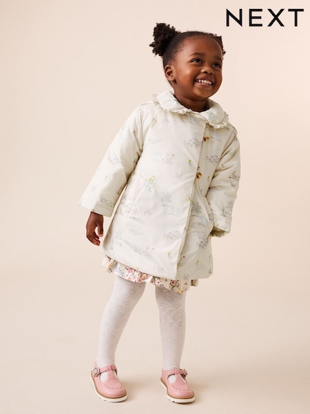 Ecru Shower Resistant Printed Coat With Frill Collar (3mths-7yrs) (H47325) | £24 - £28