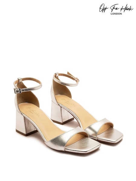 Off The Hook Gold Knightsbridge Leather Block Heel Ankle Strap Sandals (H47337) | £42