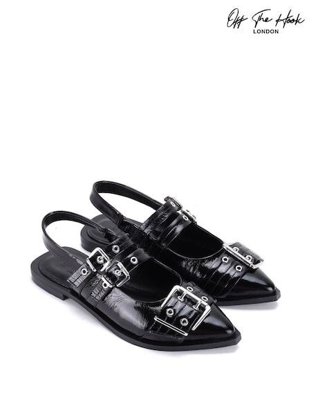 Off The Hook Black Alderbrook Pointed Toe Leather Buckled Flat Shoes (H47339) | £45