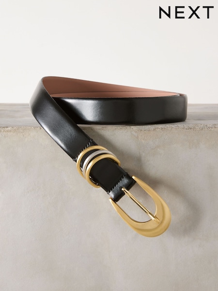 Black Premium Made in Italy Multi Ring Leather Belt (H47449) | £32