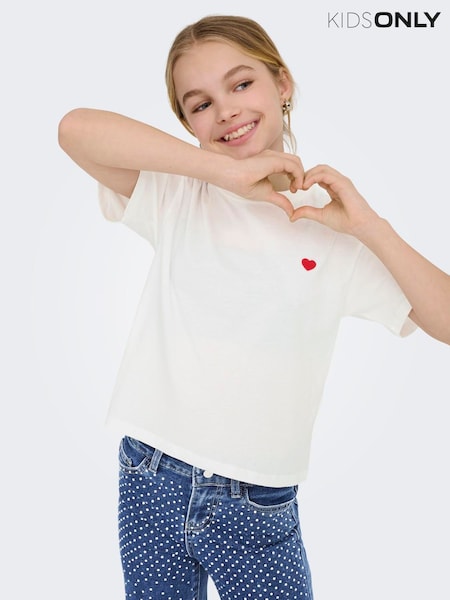 ONLY KIDS 100% Cotton Short Sleeve Cropped White T-Shirt (H47476) | £10