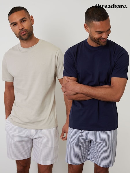Threadbare Natural Stripe Short Sleeve Pyjamas Set 2 Pack (H47481) | £35