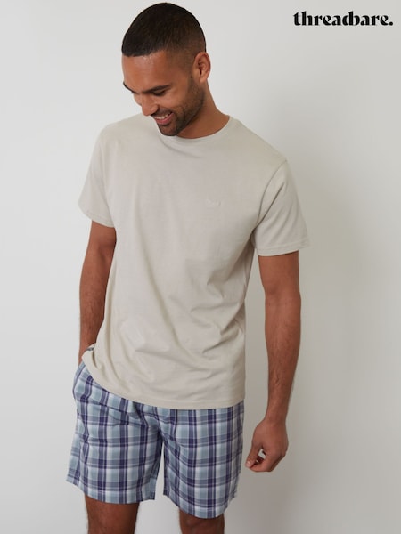 Threadbare Natural Check Short Sleeve Pyjamas Set (H47483) | £20