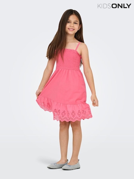 ONLY KIDS Pink Broderie Detail Smocked Dress (H47484) | £25