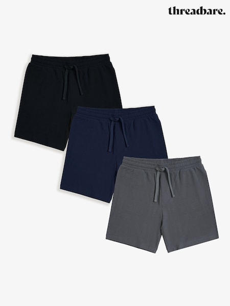 Threadbare Black Waffle Textured Lounge 100% Cotton Shorts 3 Pack (H47492) | £30