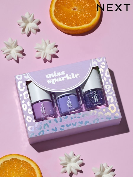 Purple - Set Of 3 Miss Sparkle Water Based Nail Polishes