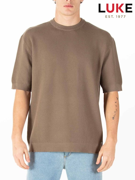 Luke 1977 Relax Fit Cream Ford Knitted T-Shirt (H47740) | £35